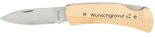 Juwelier Schönschmied Taschenmesser mit Klappmechanismus | aus Edelstahl mit Bambus-Griff | Mit Wunschgravur | KN8