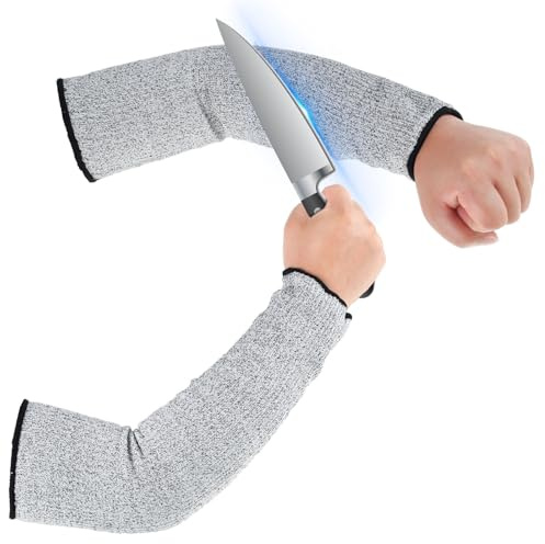 NIHUIFDPY Lot de 2 manchons de protection résistants aux coupures de niveau 5 pour avant-bras, poignets et bras de travail pour le jardin, la cuisine, le travail, 45 cm - Pas de trou pour le pouce,