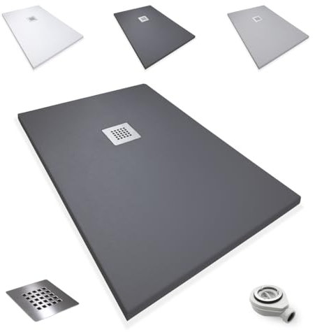 Platos de Ducha Antideslizantes de Resina, Antibacterianos, Resistentes al Calor y Rayados, Nula Absorción de Agua, Blanco, Negro y Beige (Ral 7021 GRAFITO, 70 x 100)