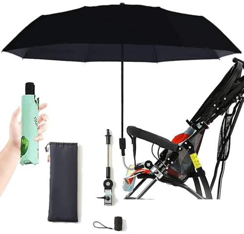 Nakazawa Universal Baby Stroller Sun Protection Parasol, with Umbrella Clip Fixing Device, UPF 90+ UV Protect Pushchair Sun Parasol (Black)