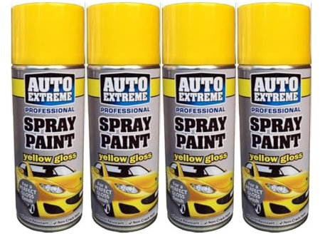 PNJB Multipurpose Yellow Aerosol Spray Paint, Gloss Finish, Fast-Drying Formula, Non-Cracking Composition, Long-Lasting Durability, Ease of Use, Adaptability Ensures Consistent, 400ml (4 Pcs)