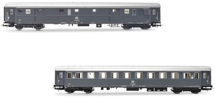Rivarossi Hr4366 FS, Confezione da 2 unità, Bagagliaio Dz 83000 per Trasporto Biciclette Tipo 1946 Bz 33010 2A Classe, Livrea Grigia, Episodio Ivb, Carrozze Rotabili
