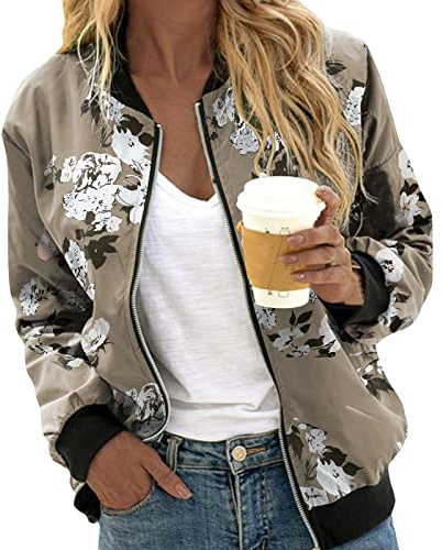Veste Femme Mi Saison Vestes Imprimé pour Femmes Chic Motard Blouson Printemps Été Léger Bomber Blouson Légère Manteau Col Montant VêTements De Sport Outwear Décontractées ZippéE