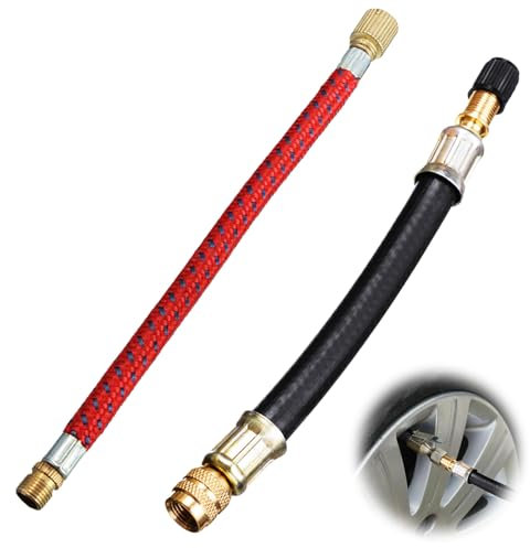 Huybaa 2PCS Prolunga Valvola Pneumatici in Gomma e Rame 136mm + Tubo Flessibile per Pompa Mini Gonfiaggio 11cm - Adattatore per Bici, Auto, Moto, Scooter