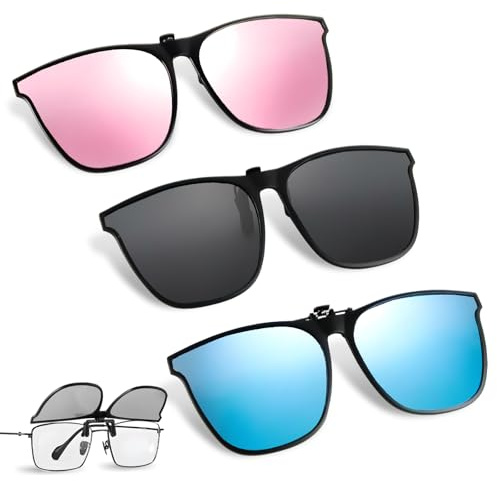 Shyllin Clip Lunettes de Soleil Polarisées, 3 Pièces Clip Solaire pour Lunettes de Vue, Clips Surlunettes de Soleil Polarisées Relevable, Lunettes de Soleil à Clipser Homme Femme pour Conduite Pêche