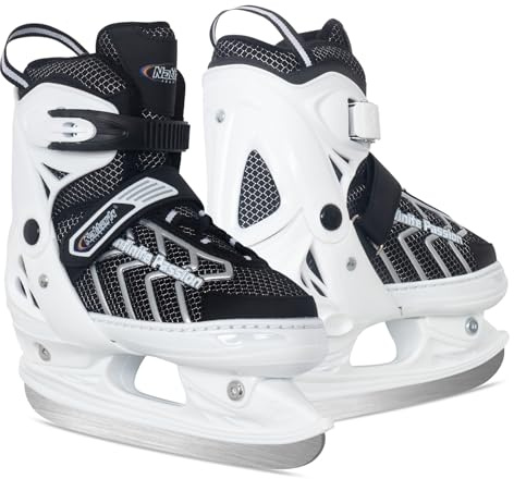 Nattork Adjustable Kids Ice Skate for Boys Girls Adult, Soft Padding and Reinforced Ankle Support Ice Hockey Skates（White, S）