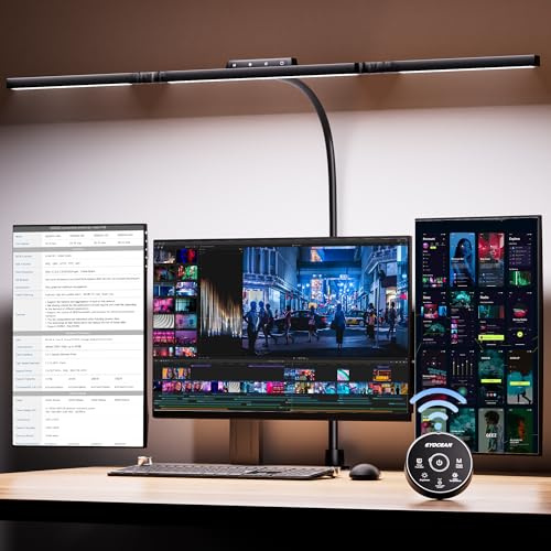 EYOCEAN Schreibtischlampe, Schreibtischlampe mit 3 Lichtquellen, 24W 100cm Tageslichtlampe Schreibtisch mit Fernbedienung, Dimmbare Monitor Lampe, Schwanenhals Büro Tischlampe