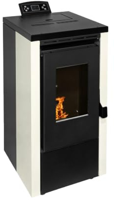 EIDER BIOMASA Estufa de Pellets ELITE 7 – 7,1 kW – Compacta – Rendimiento 94% – Hasta 175 m³ – Tolva 13 kg – Programable WiFi y Mando – Encendido Rápido – Clase A++