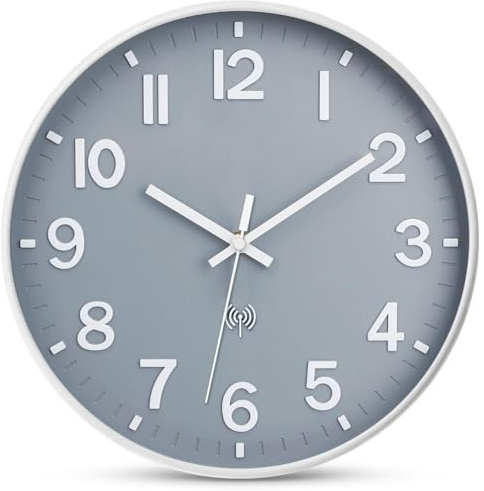 Ziprote Reloj radiocontrolado, reloj de pared de 30 cm, reloj de radio, reloj de pared, silencioso, grande, fácil de leer, moderno reloj de pared, sin marcar, para cocina, dormitorio, oficina
