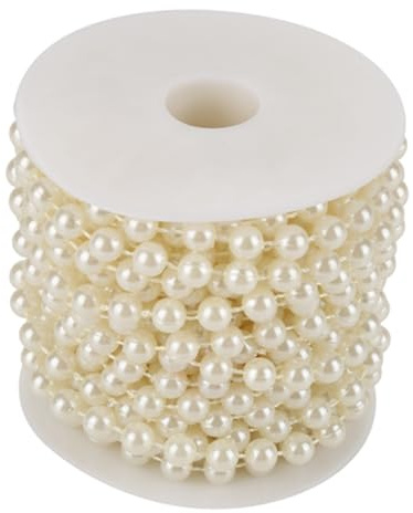 OEBUAFI Corda Ghirlanda di Perline di Filo di Perle da 8 Mm, 10 M/rotolo Decorazione di Nozze, Perla Imitazione ABS, Lucido, Bianco, Beige, Fai da Te per il Giorno di Natale, Finestre (Beige)