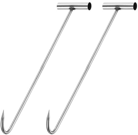 PATIKIL Manhole Hook 15.4 Inch, 2 Pcs 304 Stainless Steel T-Shaped Lid Manhole Cover Lifter with Pointed Tip for Lifting Pulling Storm Drain Cover