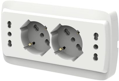 Multipresa Da Incasso Scatola 503 Bianco Opaco, 2 Prese Schuko Universale P40 + 2 Prese Bipasso Italiano 10/16A, Solo 140X80X23mm