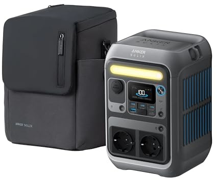 Anker SOLIX C300 Powerstation 288Wh LiFePO4 Akku, 300W (600W Spitze) Solargenerator mit Schutztasche, 140W Schnellladung, Mobile Powerstation für Camping, Reisen & Notfälle (Solarpanel optional)