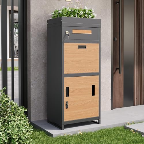 Merax Buzón exterior con cerradura de combinación, buzón de acero galvanizado resistente a la intemperie, con caja de flores, armario cerrado para correos y paquetes, buzón para casa, jardín y entrada