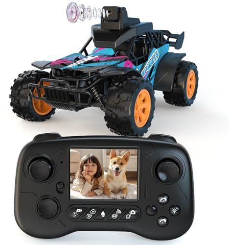 Coche Teledirigido RC con Cámara FPV, Camión RC Todoterreno, Pantalla 2.8'', Cámara 60° Ajustable, Video en Directo, Doble Control App/Radio 2.4GHz, 2 Velocidades, Recargable, Regalo Adultos y Niños