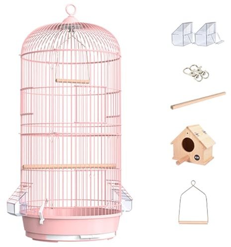 Large Round Bird Cage, Double-Layer Bird Carrier Travel Cage for Parrots, Flight Aviary for Cockatiels, Parakeets, Canaries