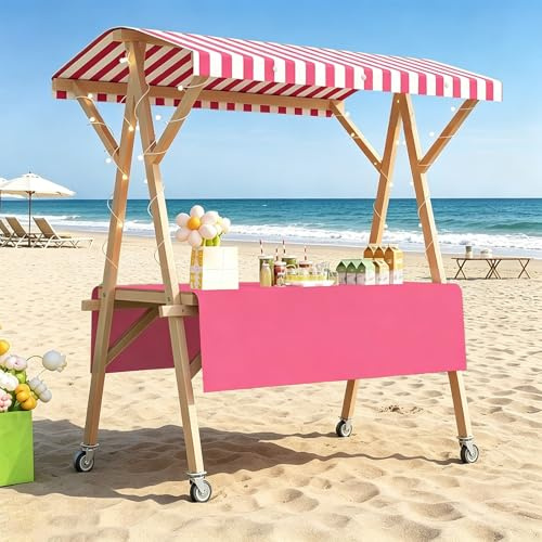 STCERY Carrito De Venta Portátil con Polea, Estante Plegable para Puesto De Mercado, Carrito De Comida para Exteriores, Organizador De Almacenamiento Móvil(Pink,150cm/59in)