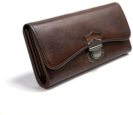 LETEULO Geldbörse Damen Leder Gross Geldbeutel Groß Viele Fächer mit 18 Kartenfächer Lang Portemonnaie Frauen Damen Portmonee Leder mit Reißverschluss Kaffee