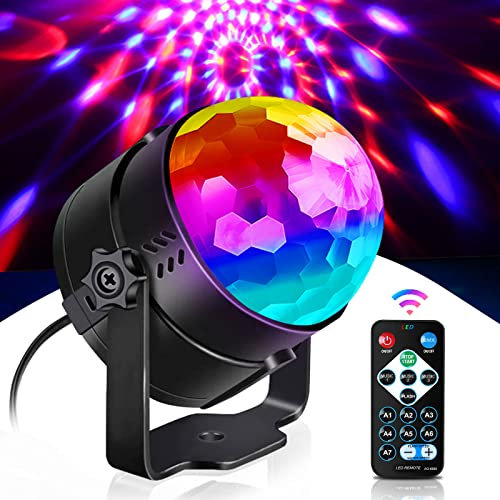 Disco Lights Disco Ball U`King, Remote Control DJ Party Light 3W 7 Colours Strobe Light Sound Activated Party Lights for Xmas Party Pub Wedding Club Show