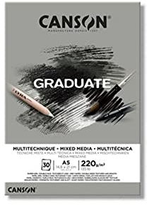 Canson Graduate - C400110370 Mix Media Papier Block, DIN A5, 30 Blatt, 220 g/m², Grau
