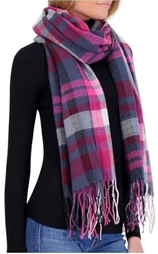 Market & Layne Winter Scarfs for Women Cold Weather - Plaid Scarf Soft Warm Long Oversized Ladies Scarves for Winter (Pink/Berry)