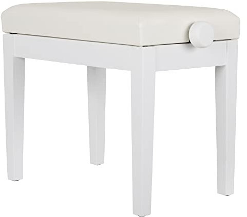 Classic Cantabile Pianobank Modell P - Weißes Polster aus Kunstleder - Höhenverstellbar von 48 bis 58 cm - 2-fache Kreuz-Mechanik - Massive Holzkonstruktion - Weiß Matt