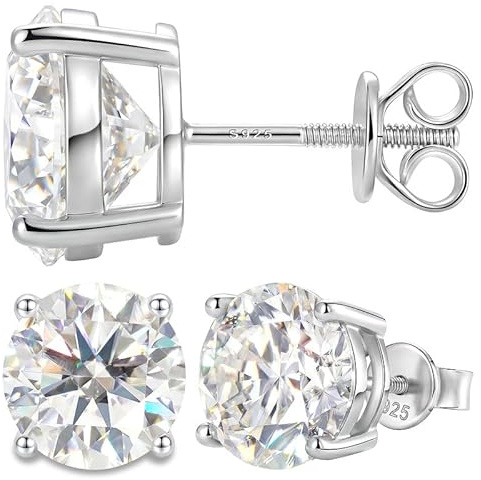 YIMERAIRE Moissanite Earrings, 5MM Diamond Stud Earrings For Women Men 925 Sterling Silver Screw Back Ear Stud Shiny Hypoallergenic White Gold Lab Grown Moissanite Studs -Gifts for Her Him