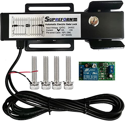 Supreform Verrou de portail électrique automatique extérieur universel 12 V CC pour ouvre-porte battante, ouvre-porte automatique, serrure de porte sécurisée, vis de montage, câble certifié UL