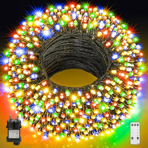 GYLEFY Luci di Natale Esterno 100m Catena Luminosa 800 LED Stringa Impermeabile Luci Natalizie da Esterno con Telecomando Ghirlanda LED Decorazioni Natalizie per Albero Natale Giardino Multicolore