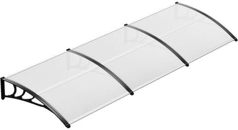 LIFERUN Vordach für Haustür, 270x98.5 cm, Transparentes Pultbogenvordach, Polycarbonat Halterung, Verstärkte Aluminiumstreifen, Fenstermarkise, Pultvordach, Sonnenschutz und Regenschutz