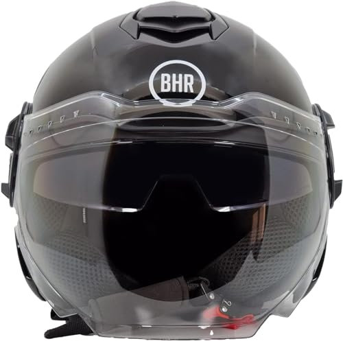 BHR Casque Jet à Double Visière 830 FLASH, Casque Scooter Homologué ECE 22.06, Casque Moto Jet Léger et Confortable avec Visière Intérieure Parasol, Noir Métallisé, L