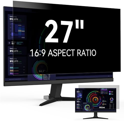 Protescreen 27 Pollici Filtro Privacy,Rimovibile Pellicola Protettiva per Schermo ,Anti-Luce Blu Anti Spia Rivestimento Anti-Rifletto Film per PC&Monitor 27 16:9 Widescreen Computer