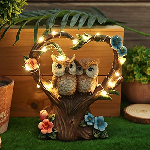Tuzsocr Luci solari a forma di gufetto,Statua esterna Animali Decorazione,Lampada solare a LED in resina stagnata,Statuine giardino coppia,per cortile prato casa ingresso Natale regalo (stile 1)