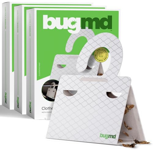 BugMD Clothes & Pantry Moth Traps (18 Count) – Sticky Glue Pheromone-Based Repellent for Closets, Cabinets & Wardrobes – Non-Toxic - White