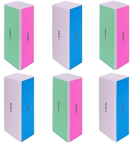 4 Way Nail Buffer Block (6 pcs), Nail Shine Buffers Blocks Files for Natural and Acrylic Nails Smoother Buffing Block Polisher Fingernail File Buffer 120/240/600/3000 Grit for Buffing Shinning