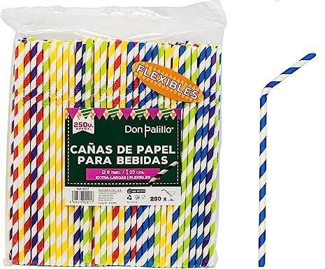 DON PALILLO - 250 cannucce di carta a righe colorate assortite. 23 cms.100% biodegradabili e compostabili. Cannucce per feste, compleanni e celebrazioni (1)