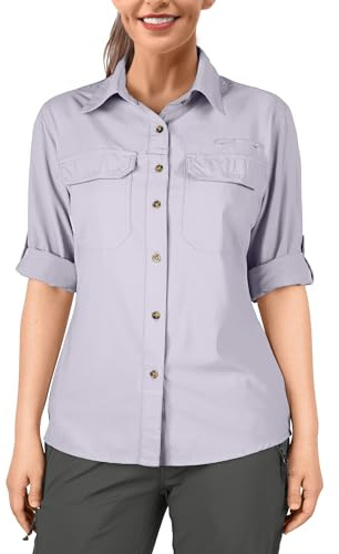 33,000ft Women's Long Sleeve Hiking Shirt Casual Safari Tops UPF50+ UV Protection Clothing, Ladies Fashion Outdoor Quick Dry Shirts for Walking Fishing Golf