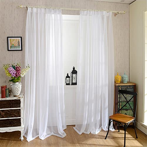 dewdat 2 pezzi di tende in voile bianco con passante, per soggiorno, tendaggi, morbidi in tulle velo, pannelli per decorazione finestra, camera da letto, casa, cucina, 100 x 200 cm