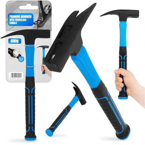 Martillo de Carpintero Encofrador 600 g Techador Cabeza Forjada Acero al Carbono Mango de Fibra de Vidrio Soporte Ergonómico Magnético para Clavos Amortiguación Antideslizante