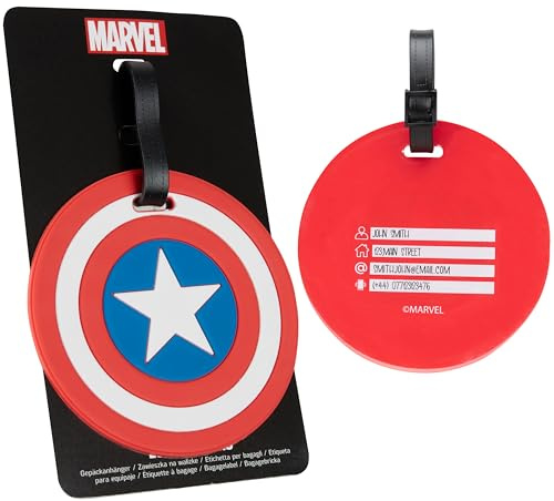 Marvel Etiquetas para Maletas - Etiqueta de Identificación de Equipaje para Viajes Accesorios (Rojo Captain America)