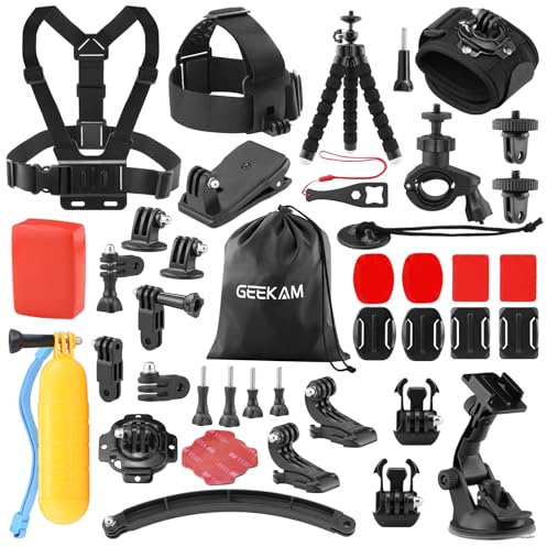 GeeKam Action Camera Accessories Kit - Compatible for GoPro, AKASO, Campark, Crosstour, APEMAN, COOAU, Apexcam, SJCAM, SJ4000 and Waterproof Underwater Sports Camera