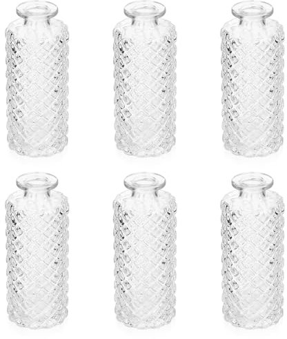 6 mini vasi in vetro, piccolo vaso decorativo, vasi trasparenti, piccoli vasi decorativi, fiori da centrotavola, decorazione da tavolo casa nozze, 13 x 5 cm