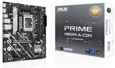 ASUS PRIME H810M-A-CSM, Intel mATX Motherboard, 6+1+1+1 Power Stages, DDR5 Slot, PCIe 4.0, 2 M.2 Slots, Intel 16 GB Ethernet, DisplayPort, HDMI, USB-A 10 Gbps, USB-C 5Gbps, Black