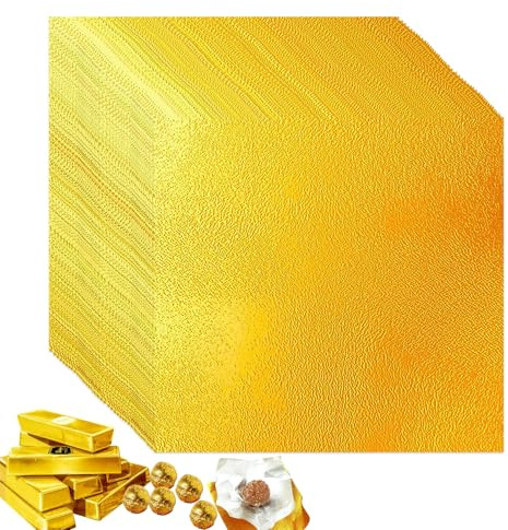 Lot de 100 Feuilles D'emballage en Feuille d'or pour Bonbons Papier d'Emballage Chocolat Feuille Azyme Alimentaire Papier Aluminium Alimentaire pour le Wonka Chocolat et les Projets de Bricolage