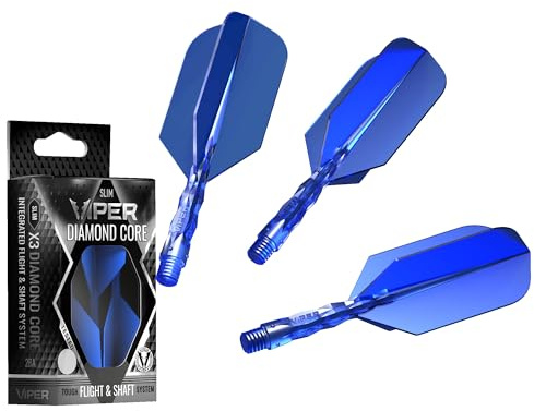 Viper Diamond Core Integrated Dart Flight & Shaft System - Precision Darting Accessory with Tough Polymers for Enhanced Performance, Set of 3, Short Shaft, Slim Flight, Blue