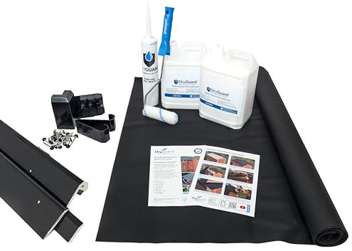 SkyGuard Rubber Roof Kit For Garden Rooms & Outbuildings, EPDM Membrane, Quality u-PVC Trims & Adhesives - Longer Lasting Alternative to Roofing Felt for Sheds (Black, 3.5m x 5.5m)
