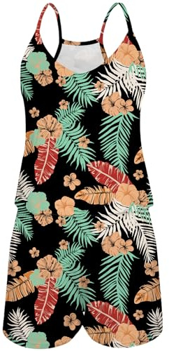 TUONROAD Mujer Mono Corto Impresión 3D Verano Jumpsuits Vintage Sexy Rompers Bunt Flores Monos Playa M