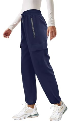 Friptspyg Outdoor Cargo Señoras Ligero Trekking Senderismo de Secado Rápido Impermeable Cinturón Ajustable Deportivo Jogging Pantalones con Bolsillos,Azul Marino M