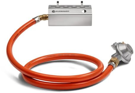 BURNHARD® Gasflaschen Adapter für Gasgrill JONES Jr., Gasflaschen Kit für 5, 8 und 11 kg Gasflaschen, inkl. 1,5 bar Druckminderer, einfach anbringen und lösen, leistungsstärker und länger grillen