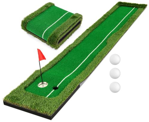COSTWAY 300 cm golfputtingmatta, golfträningsmatta med 3 golfbollar och 2 hålstorlekar för inomhus, utomhus, golf, träningsmatta, vikbar för kontor, trädgård och terrass